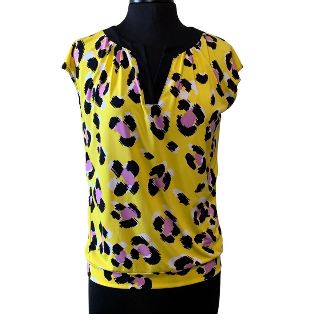 WORTHINGTON Yellow Blouse Medium Animal Print Top
